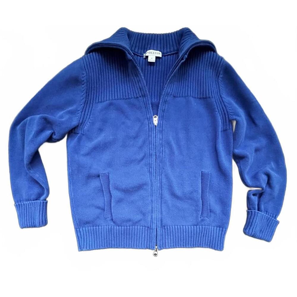Pendleton Full Zip Wide Collar Sweater‎ in Blue - M